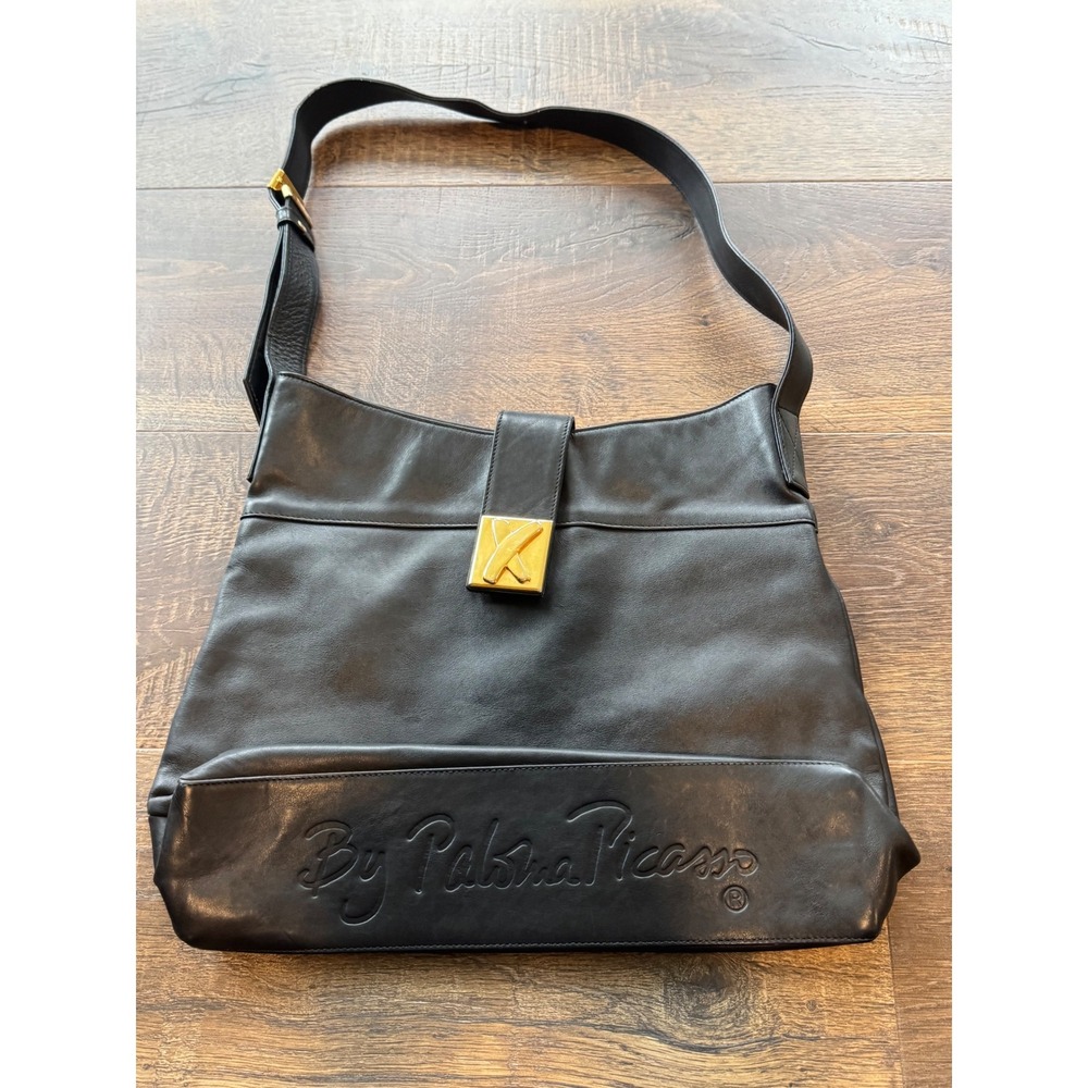 By Paloma Picasso Black‎ Leather Shoulder Bag Made in Italy Designer Purse